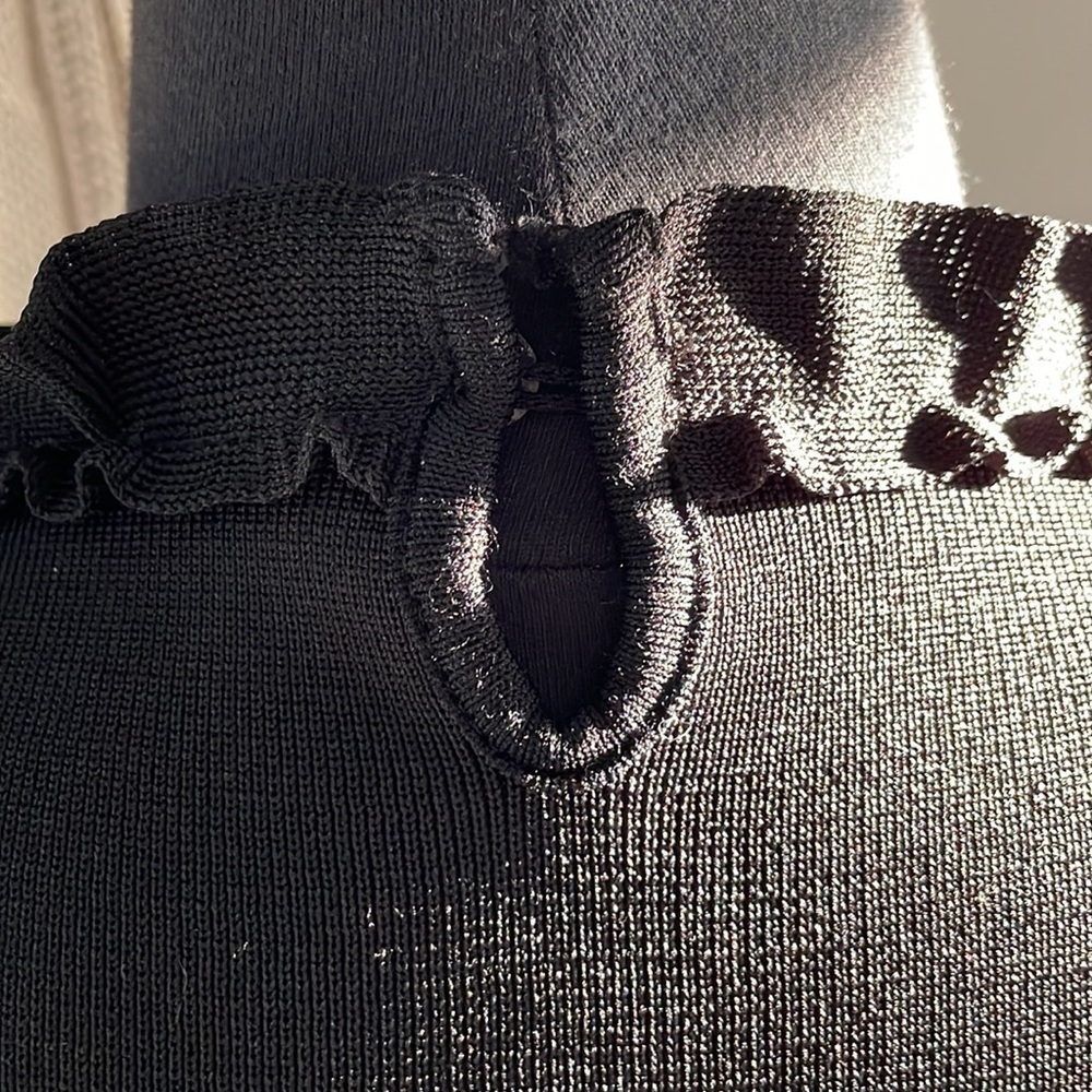 Zara black a-line knit dress with ruffle trim & decor on top front. Slight flare - Picture 10 of 14